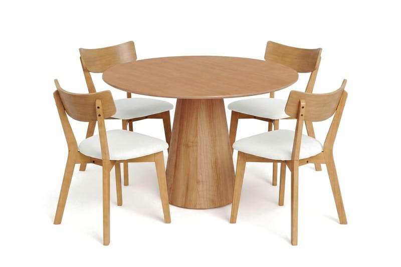 Siena Matgrupp 110 cm runt i Ek med 4 Amelia Matstolar med Dyna - Ek/Beige - Möbler - Matplats - Matgrupp & matbord med stolar