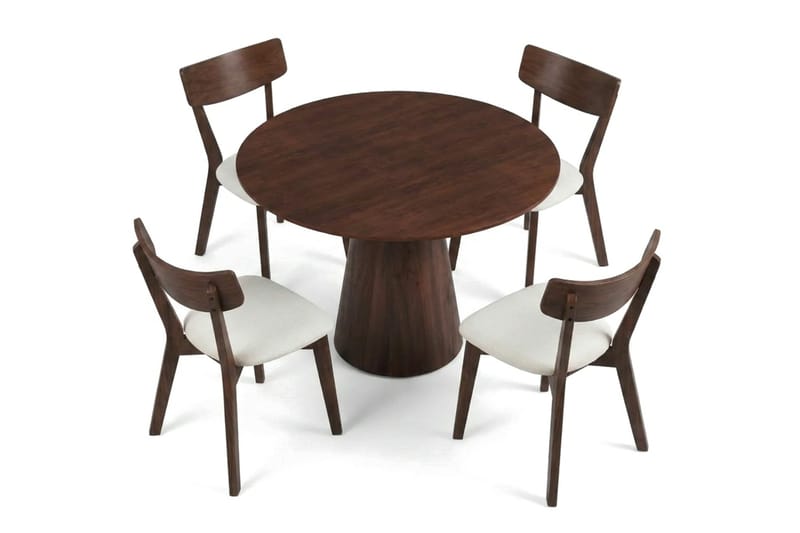 Siena Matgrupp 110 cm runt i Valnöt med 4 Amelia Matstolar med Dyna - Valnöt/Beige - Möbler - Matplats - Matgrupp & matbord med stolar