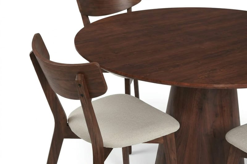 Siena Matgrupp 110 cm runt i Valnöt med 4 Amelia Matstolar med Dyna - Valnöt/Beige - Möbler - Matplats - Matgrupp & matbord med stolar