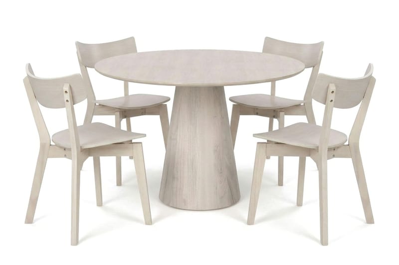 Siena Matgrupp 110 cm runt Vitlaserad med 4 Amelia Matstolar - Vitlaserad - Möbler - Matplats - Matgrupp & matbord med stolar
