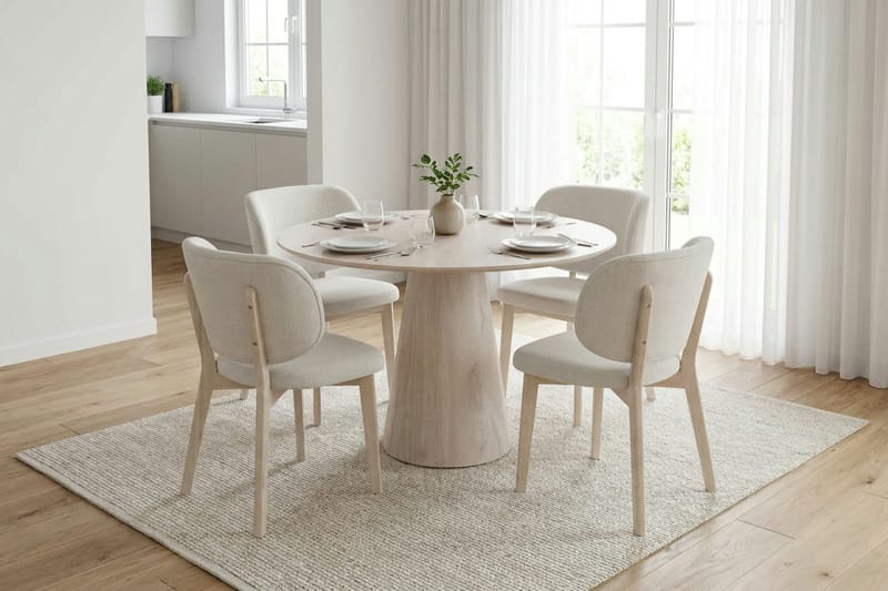 Siena Matgrupp 110 cm runt Vitlaserad med 4 Eira Matstolar - Vitlaserad - Möbler - Matplats - Matgrupp & matbord med stolar