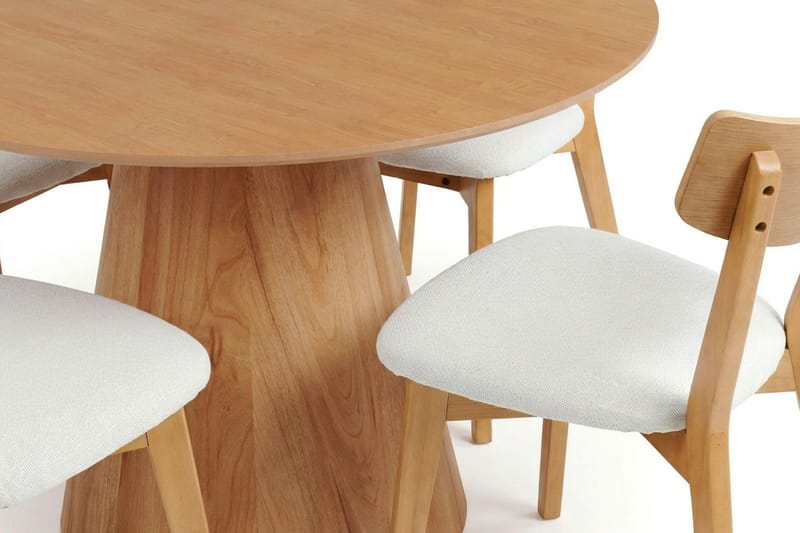 Siena Matgrupp 130 cm runt i Ek med 6 Amelia Matstolar med Dyna - Ek/Beige - Möbler - Matplats - Matgrupp & matbord med stolar