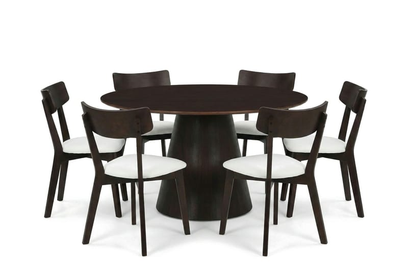 Siena Matgrupp 130 cm runt i Rökt Ek med 6 Amelia Matstolar med Dyna - Rökt Ek/Beige - Möbler - Matplats - Matgrupp & matbord med stolar