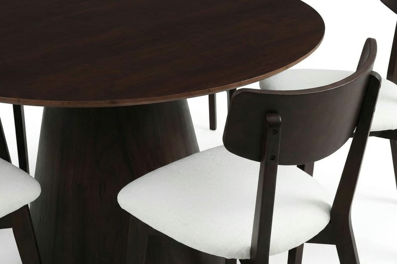 Siena Matgrupp 130 cm runt i Rökt Ek med 6 Amelia Matstolar med Dyna - Rökt Ek/Beige - Möbler - Matplats - Matgrupp & matbord med stolar