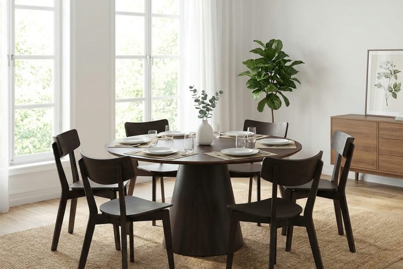 Siena Matgrupp 130 cm runt i Rökt Ek med 6 Amelia Matstolar - Rökt Ek - Möbler - Matplats - Matgrupp & matbord med stolar