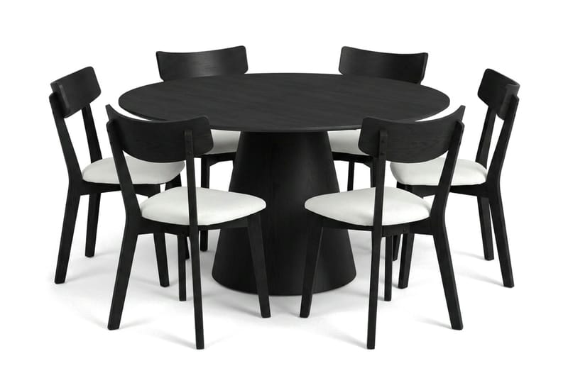 Siena Matgrupp 130 cm runt i Svart med 6 Amelia Matstolar med Dyna - Svart/Beige - Möbler - Matplats - Matgrupp & matbord med stolar
