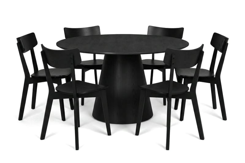 Siena Matgrupp 130 cm runt i Svart med 6 Amelia Matstolar - Svart - Möbler - Matplats - Matgrupp & matbord med stolar
