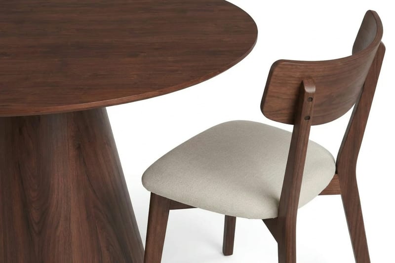 Siena Matgrupp 130 cm runt i Valnöt med 6 Amelia Matstolar med Dyna - Valnöt/Beige - Möbler - Matplats - Matgrupp & matbord med stolar