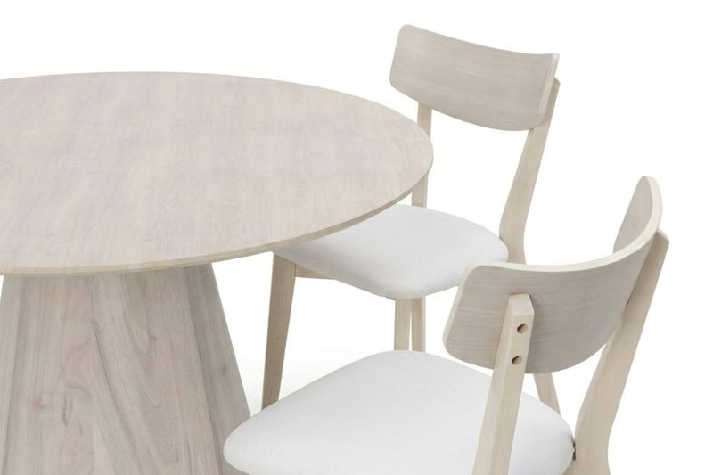 Siena Matgrupp 130 cm runt Vitlaserad med 6 Amelia Matstolar med Dyna - Vitlaserad/Beige - Möbler - Matplats - Matgrupp & matbord med stolar