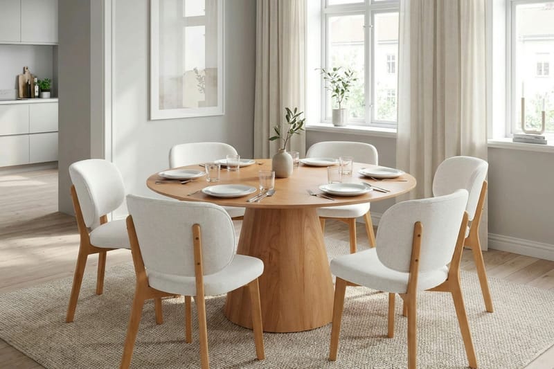 Siena Matgrupp 150 cm runt i Ek med 6 Eira Matstolar - Ek - Möbler - Matplats - Matgrupp & matbord med stolar