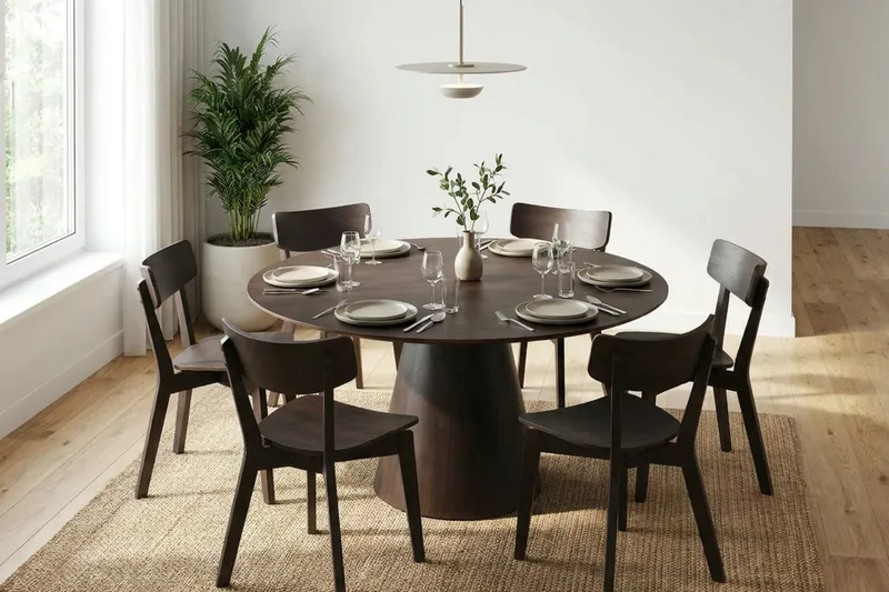 Siena Matgrupp 150 cm runt i Rökt Ek med 6 Amelia Matstolar - Rökt Ek - Möbler - Matplats - Matgrupp & matbord med stolar