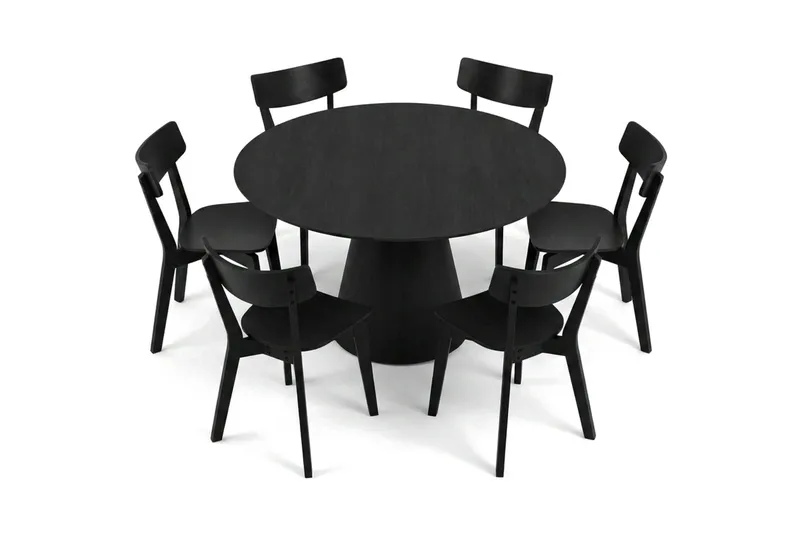 Siena Matgrupp 150 cm runt i Svart med 6 Amelia Matstolar - Svart - Möbler - Matplats - Matgrupp & matbord med stolar