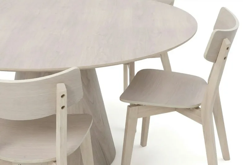 Siena Matgrupp 150 cm runt Vitlaserad med 6 Amelia Matstolar - Vitlaserad - Möbler - Matplats - Matgrupp & matbord med stolar