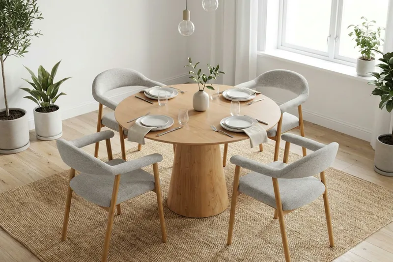 Siena Matgrupp runt 110 cm Ek med 4 Ronja Matstolar - Sand/Ek - Möbler - Matplats - Matgrupp & matbord med stolar