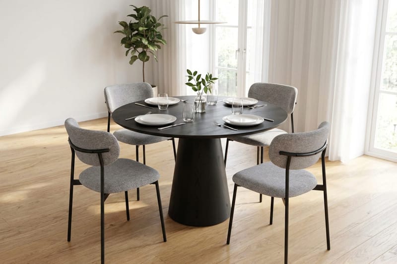 Siena Matgrupp runt 110 cm med 4 Lucy Matstolar - Svartlaserad ek - Möbler - Matplats - Matgrupp & matbord med stolar