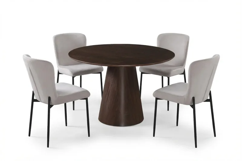 Siena Matgrupp runt 110 cm Rökt Ek med 4 Elsie Matstolar, Rökt ek/Beige