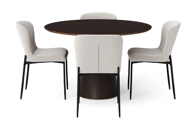 Siena Matgrupp runt 110 cm Rökt Ek med 4 Elsie Matstolar - Rökt ek/Beige - Möbler - Matplats - Matgrupp & matbord med stolar