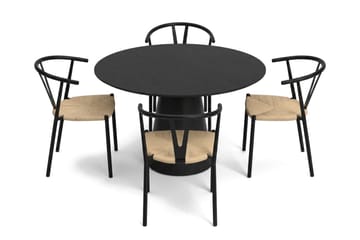 Siena Matgrupp runt 110 cm Svart med 4 Elysia Matstolar - Svartlaserad ek - Möbler - Matplats - Matgrupp & matbord med stolar