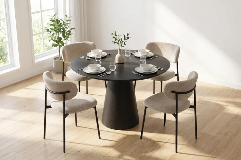 Siena Matgrupp runt 110 cm Svart med 4 Lucy Matstolar - Svart - Möbler - Matplats - Matgrupp & matbord med stolar