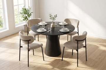Siena Matgrupp runt 110 cm Svart med 4 Lucy Matstolar - Svartlaserad ek - Möbler - Matplats - Matgrupp & matbord med stolar