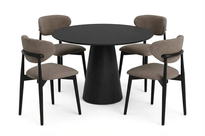 Siena Matgrupp runt 110 cm Svart med 4 Molly Matstolar - Svart - Möbler - Matplats - Matgrupp & matbord med stolar