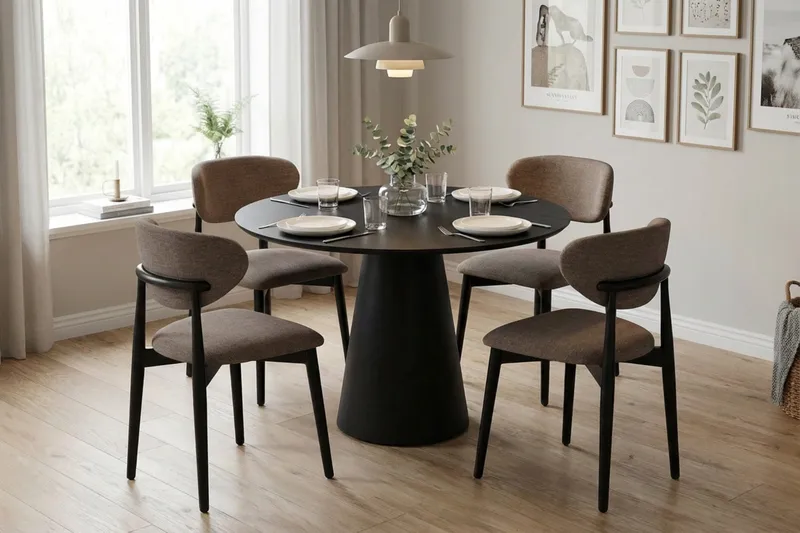 Siena Matgrupp runt 110 cm Svart med 4 Molly Matstolar - Svart - Möbler - Matplats - Matgrupp & matbord med stolar