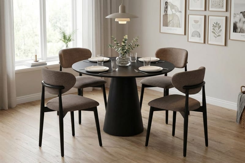 Siena Matgrupp runt 110 cm Svart med 4 Molly Matstolar - Svartlaserad ek - Möbler - Matplats - Matgrupp & matbord med stolar