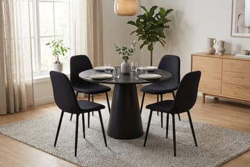 Siena Matgrupp runt 110 cm Svart med 4 Nibe Matstolar - Svartlaserad ek - Möbler - Matplats - Matgrupp & matbord med stolar