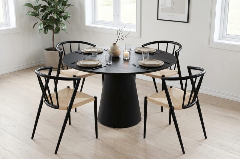 Siena Matgrupp runt 110 cm Svart med 4 Winston Matstolar - Svart - Möbler - Matplats - Matgrupp & matbord med stolar