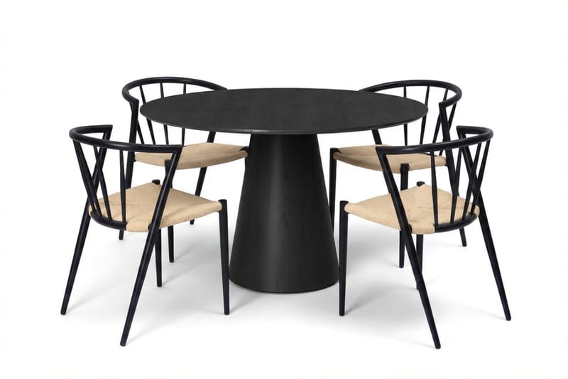 Siena Matgrupp runt 110 cm Svart med 4 Winston Matstolar - Svart - Möbler - Matplats - Matgrupp & matbord med stolar
