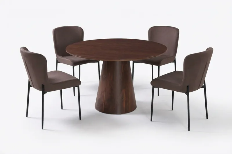 Siena Matgrupp runt 110 cm Valnöt med 4 Elsie Matstolar, Valnöt/Brun