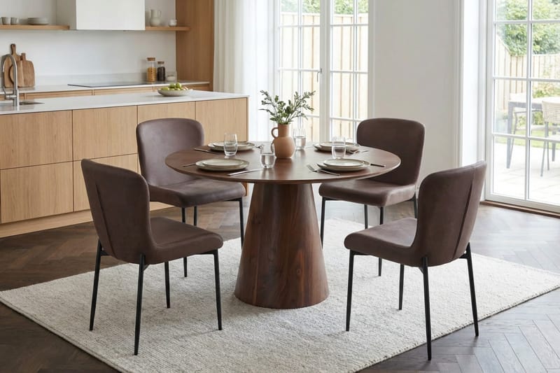 Siena Matgrupp runt 110 cm Valnöt med 4 Elsie Matstolar - Valnöt/Brun - Möbler - Matplats - Matgrupp & matbord med stolar