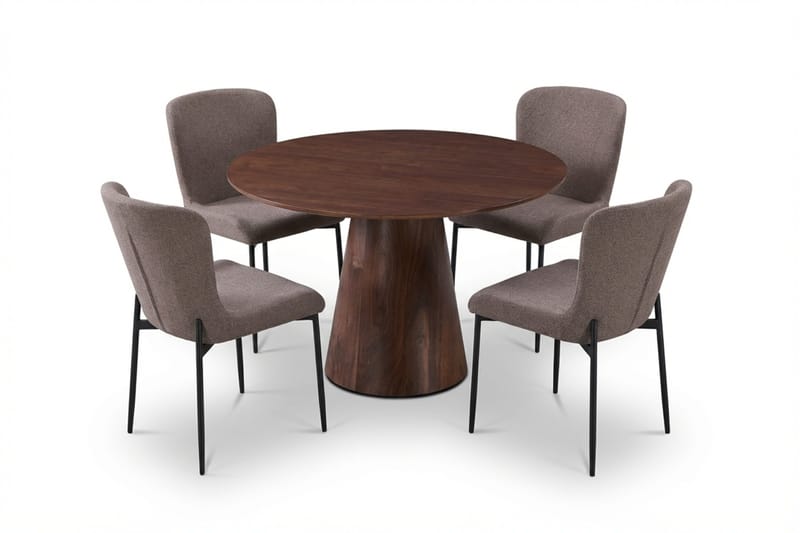 Siena Matgrupp runt 110 cm Valnöt med 4 Elsie Matstolar, Valnöt/Grå