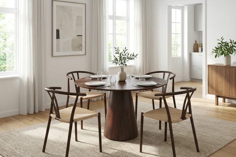 Siena Matgrupp runt 110 cm Valnöt med 4 Elysia Matstolar - Valnöt - Möbler - Matplats - Matgrupp & matbord med stolar