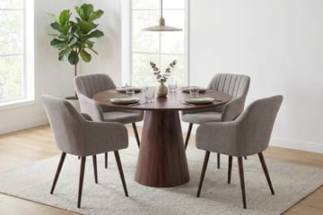 Siena Matgrupp runt 110 cm Valnöt med 4 Filippa Matstolar - Valnöt - Möbler - Matplats - Matgrupp & matbord med stolar