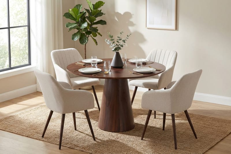 Siena Matgrupp runt 110 cm Valnöt med 4 Filippa Matstolar - Valnöt - Möbler - Matplats - Matgrupp & matbord med stolar