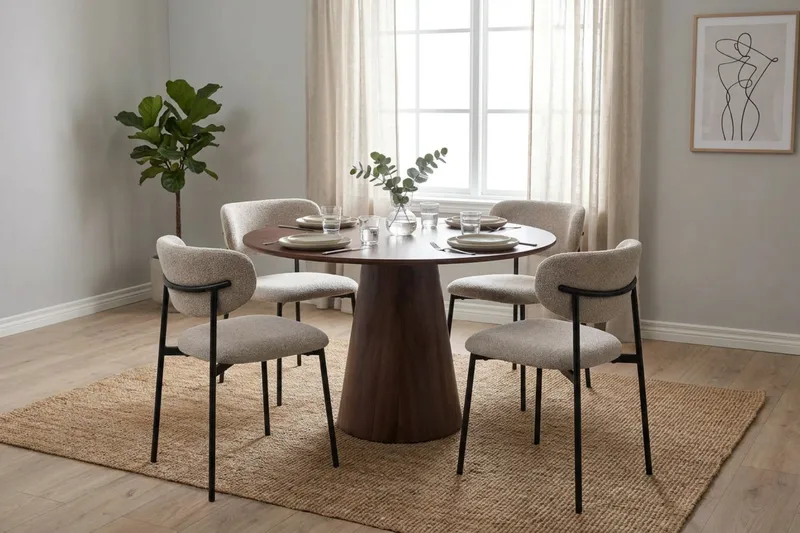 Siena Matgrupp runt 110 cm Valnöt med 4 Lucy Matstolar - Valnöt - Möbler - Matplats - Matgrupp & matbord med stolar