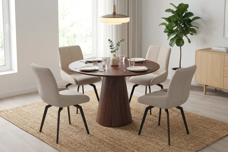 Siena Matgrupp runt 110 cm Valnöt med 4 Mora Matstolar - Valnöt - Möbler - Matplats - Matgrupp & matbord med stolar
