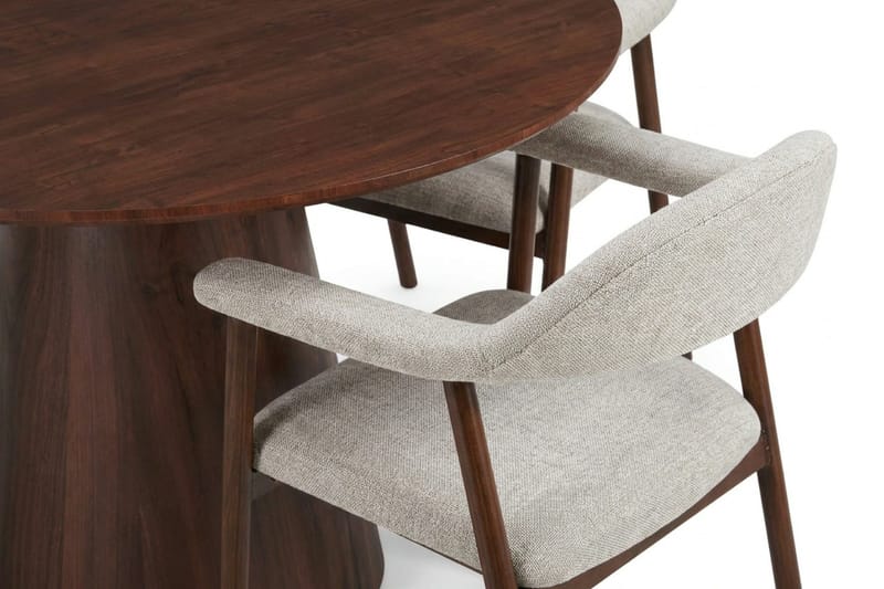 Siena Matgrupp runt 110 cm Valnöt med 4 Ronja Matstolar - Sand/Valnöt - Möbler - Matplats - Matgrupp & matbord med stolar