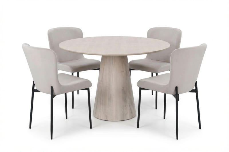 Siena Matgrupp runt 110 cm Vitlaserad med 4 Elsie Matstolar - Vitlaserad/Beige - Möbler - Matplats - Matgrupp & matbord med stolar