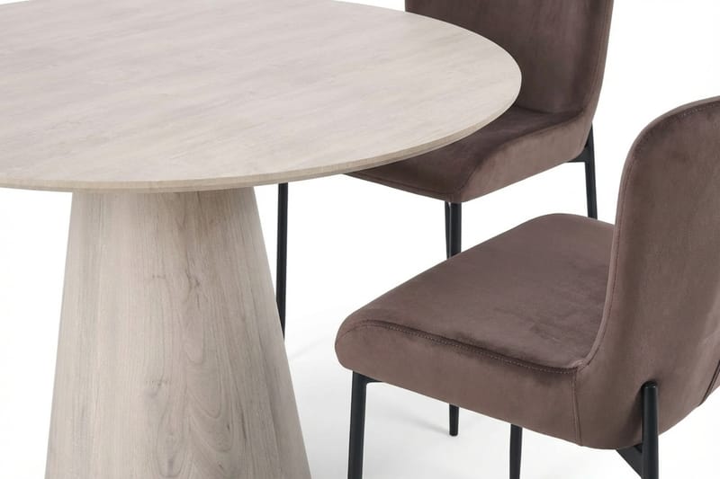 Siena Matgrupp runt 110 cm Vitlaserad med 4 Elsie Matstolar - Vitlaserad/Brun - Möbler - Matplats - Matgrupp & matbord med stolar