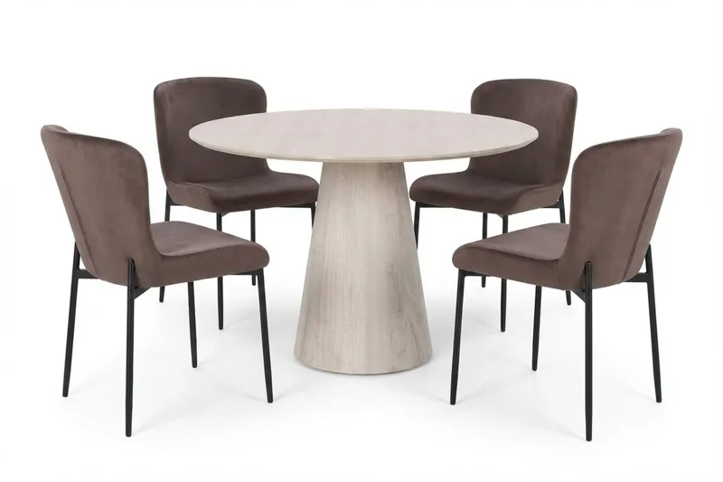 Siena Matgrupp runt 110 cm Vitlaserad med 4 Elsie Matstolar - Vitlaserad/Brun - Möbler - Matplats - Matgrupp & matbord med stolar