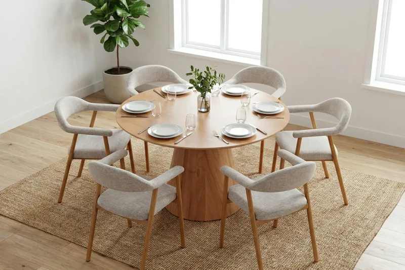 Siena Matgrupp runt 130 cm Ek med 4 Ronja Matstolar - Sand/Ek - Möbler - Matplats - Matgrupp & matbord med stolar
