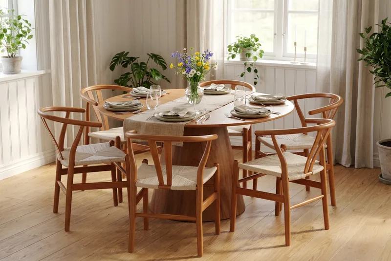 Siena Matgrupp runt 130 cm Ek med 6 Dastoori Matstolar - Ek - Möbler - Matplats - Matgrupp & matbord med stolar