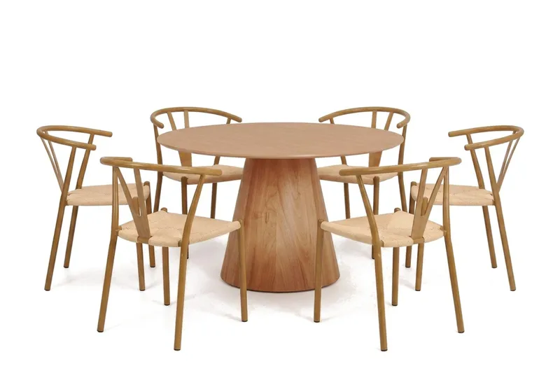 Siena Matgrupp runt 130 cm Ek med 6 Elysia Matstolar, Ek