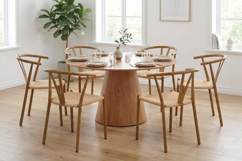 Siena Matgrupp runt 130 cm Ek med 6 Elysia Matstolar - Ek - Möbler - Matplats - Matgrupp & matbord med stolar
