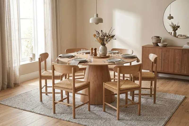 Siena Matgrupp runt 130 cm Ek med 6 Malte Matstolar - Möbler - Matplats - Matgrupp & matbord med stolar