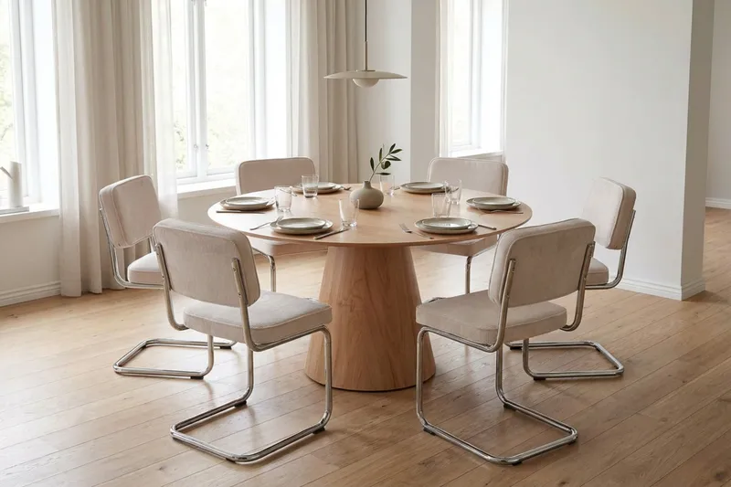 Siena Matgrupp runt 130 cm Ek med 6 Milva Matstolar - Ek - Möbler - Matplats - Matgrupp & matbord med stolar
