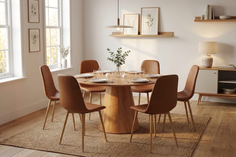 Siena Matgrupp runt 130 cm Ek med 6 Nibe Matstolar - Ek - Möbler - Matplats - Matgrupp & matbord med stolar
