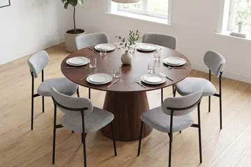 Siena Matgrupp runt 130 cm med 6 Lucy Matstolar - Valnöt - Möbler - Matplats - Matgrupp & matbord med stolar